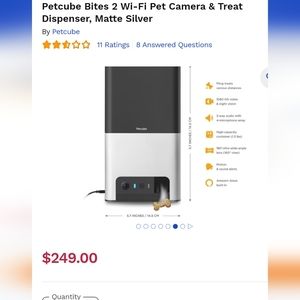 Petcube Bites 2 Wi-Fi Pet Camera & Treat Dispenser, Matte Silver New in Box